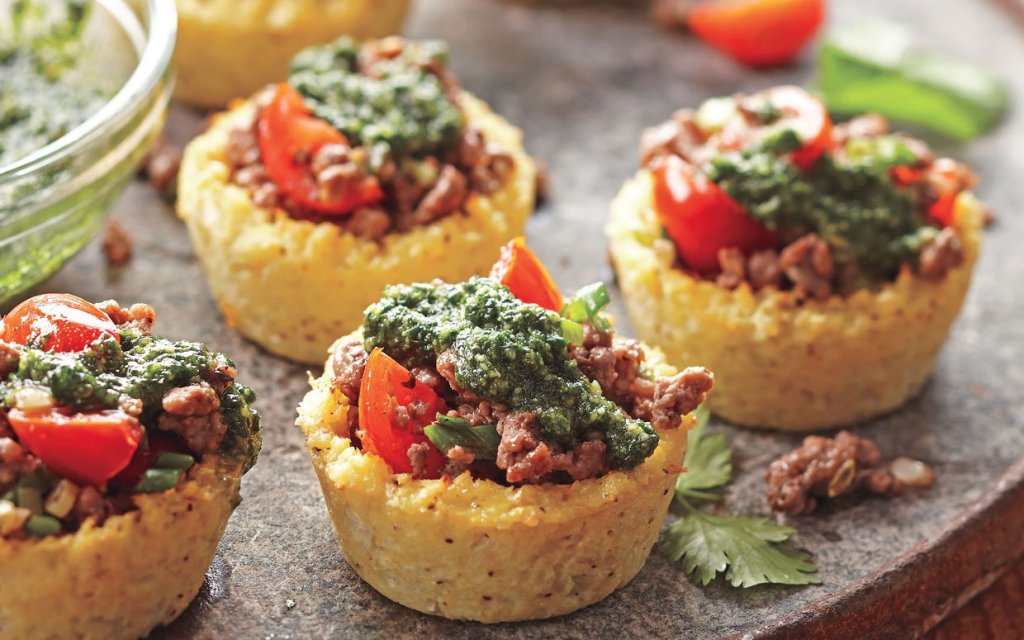 Brian Brijbag Cauliflower Cups With Herb Pesto and Lamb